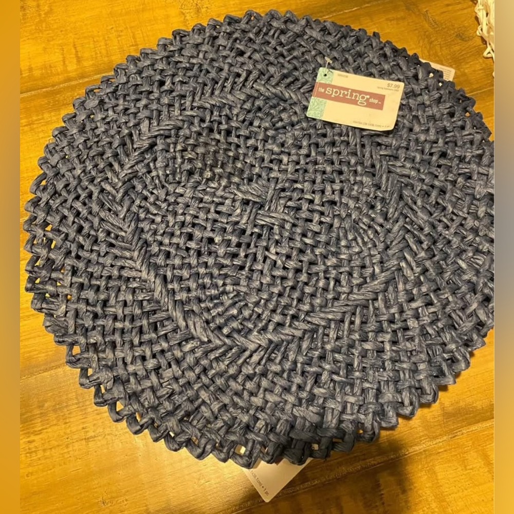 Blue Woven Placemats (6) New With Tags. 15” diameter.